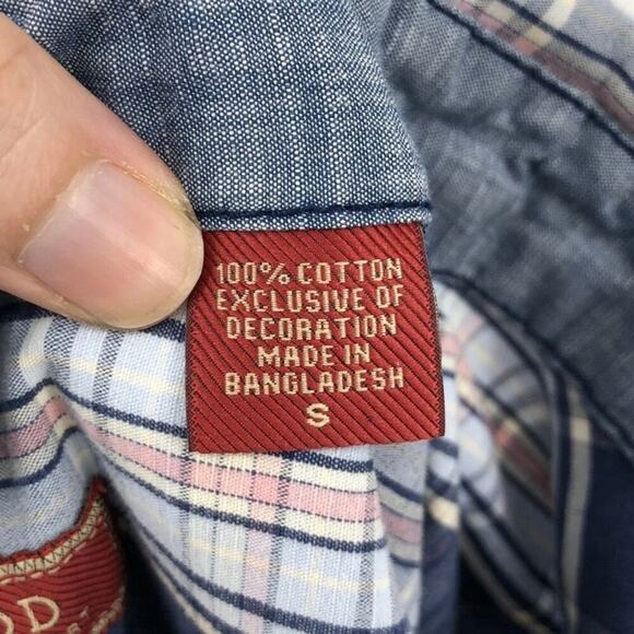 Izod Men's Plaid Button Up Shirt S Blue Pink Utility Roll Tab Long Sleeve Cotton - Picture 8 of 9